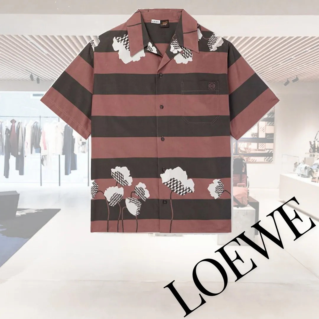 LOEWE  |Button-down Silk Street Style Cotton Short Sleeves Logo