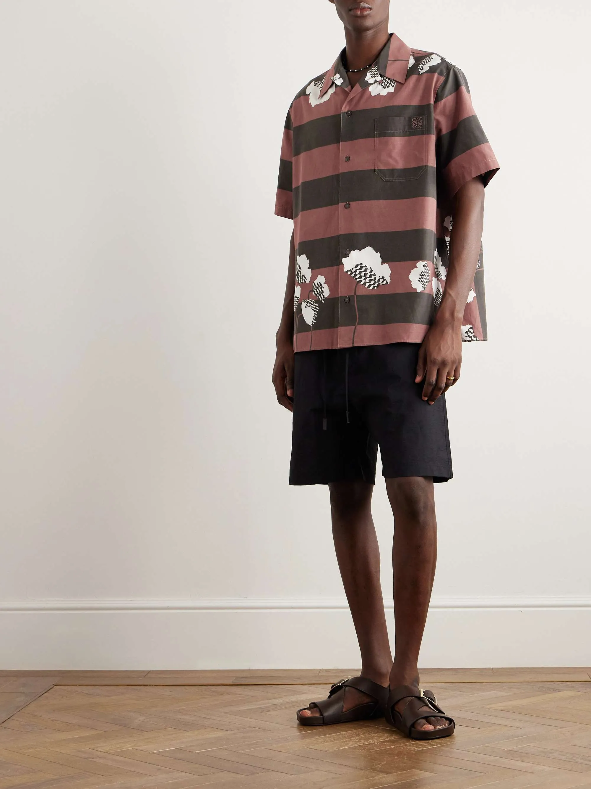 LOEWE  |Button-down Silk Street Style Cotton Short Sleeves Logo