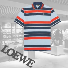 LOEWE  |Button-down Stripes Linen Street Style Cotton Short Sleeves