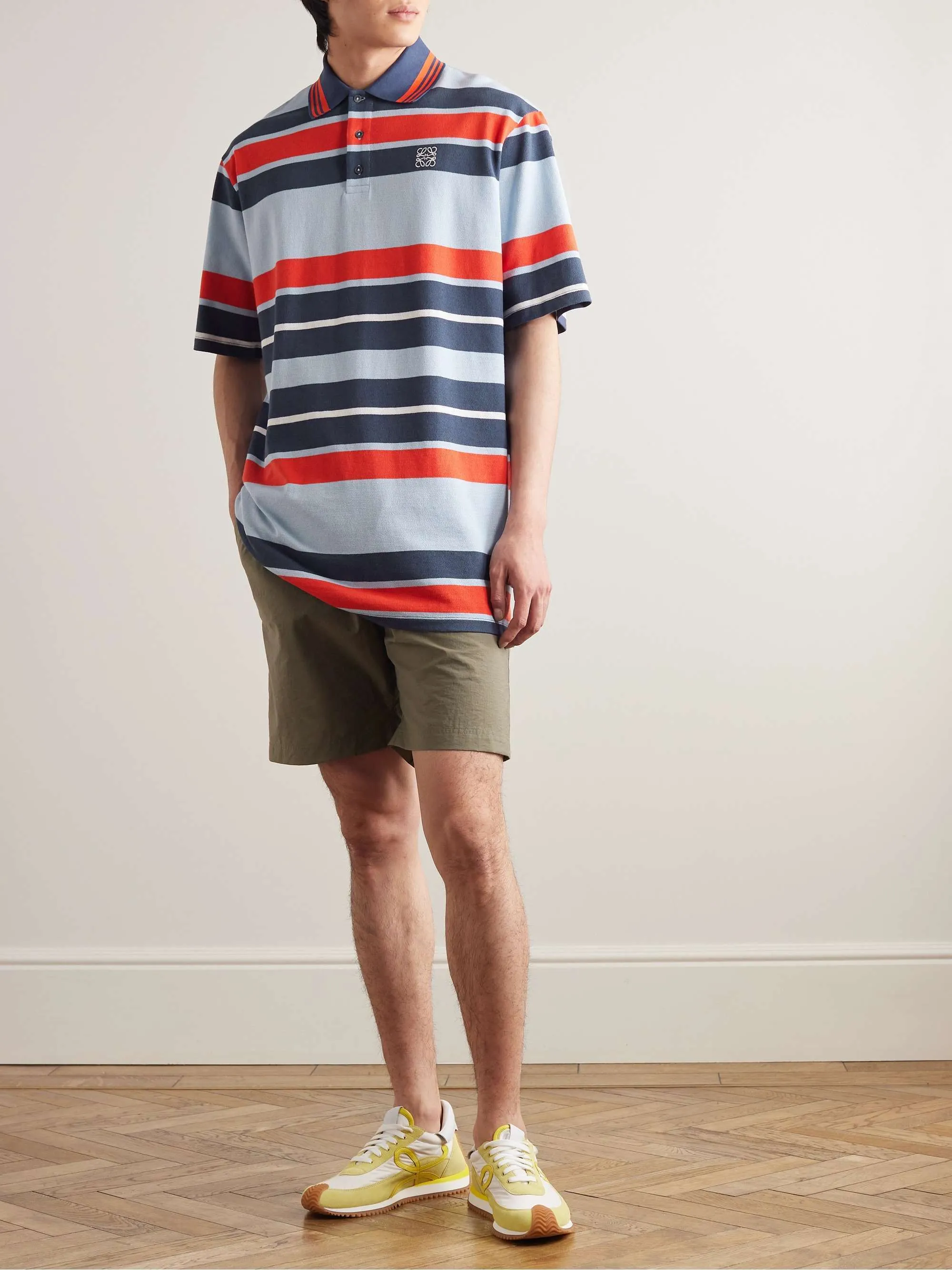 LOEWE  |Button-down Stripes Linen Street Style Cotton Short Sleeves