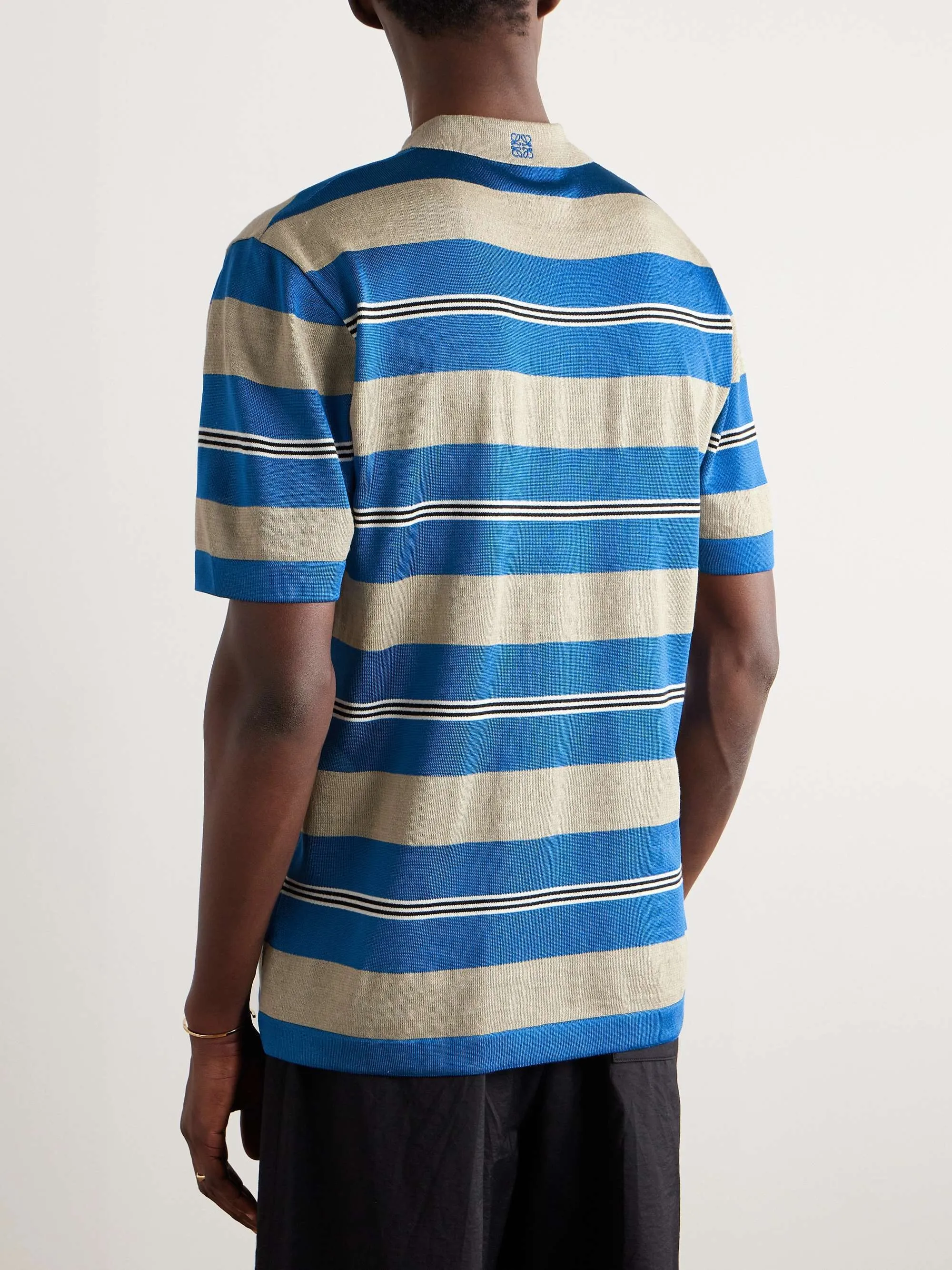 LOEWE  |Button-down Stripes Silk Linen Street Style Cotton