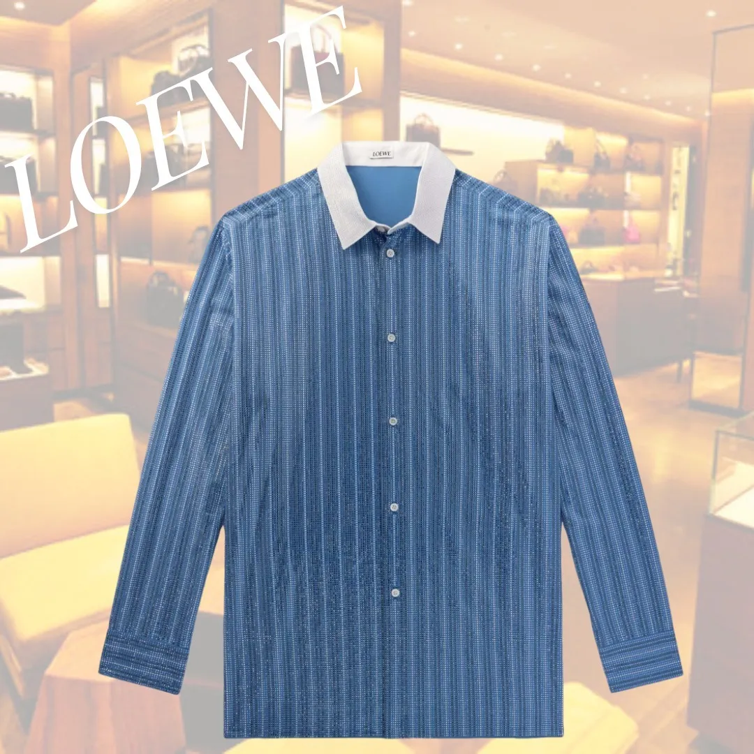 LOEWE  |Button-down Stripes Street Style Long Sleeves Cotton Logo