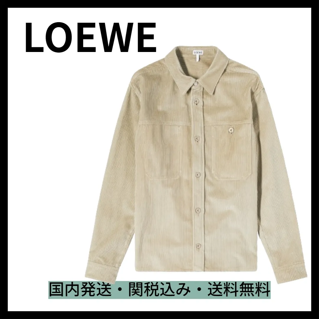 LOEWE  |Button-down Unisex Corduroy Long Sleeves Plain Cotton Logo