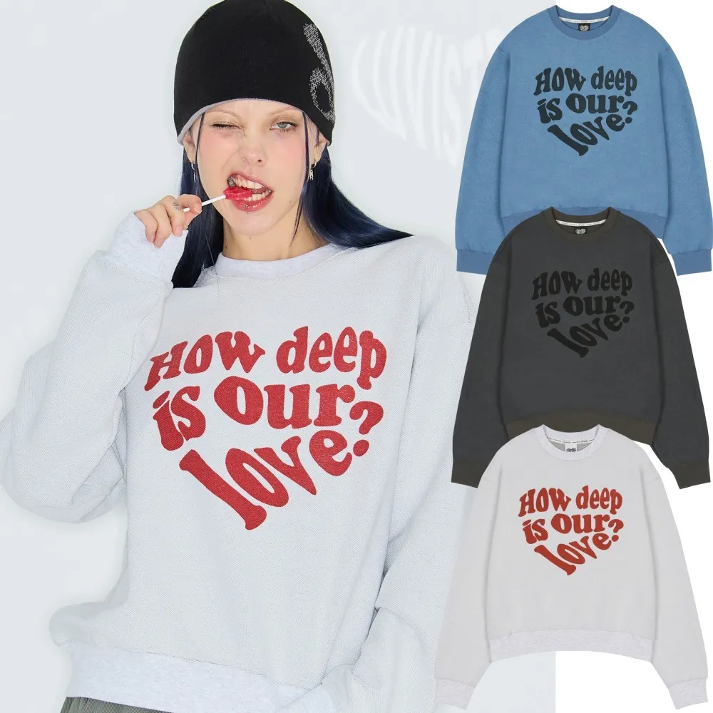 LUV IS TRUE  |Heart Sweat Street Style Long Sleeves Logo