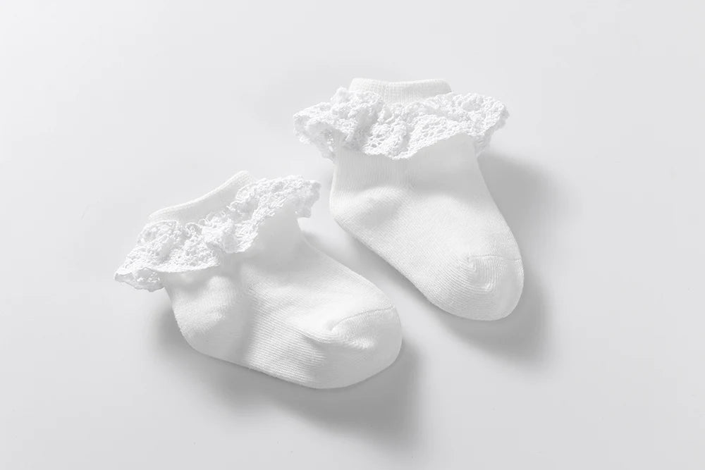 Ma Mer  Socks with Lace Frill - White