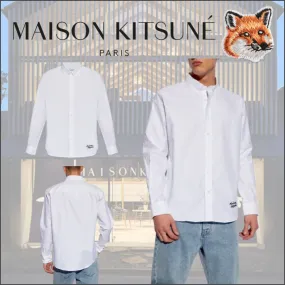 MAISON KITSUNE  |Button-down Unisex Long Sleeves Plain Cotton Logo Designers