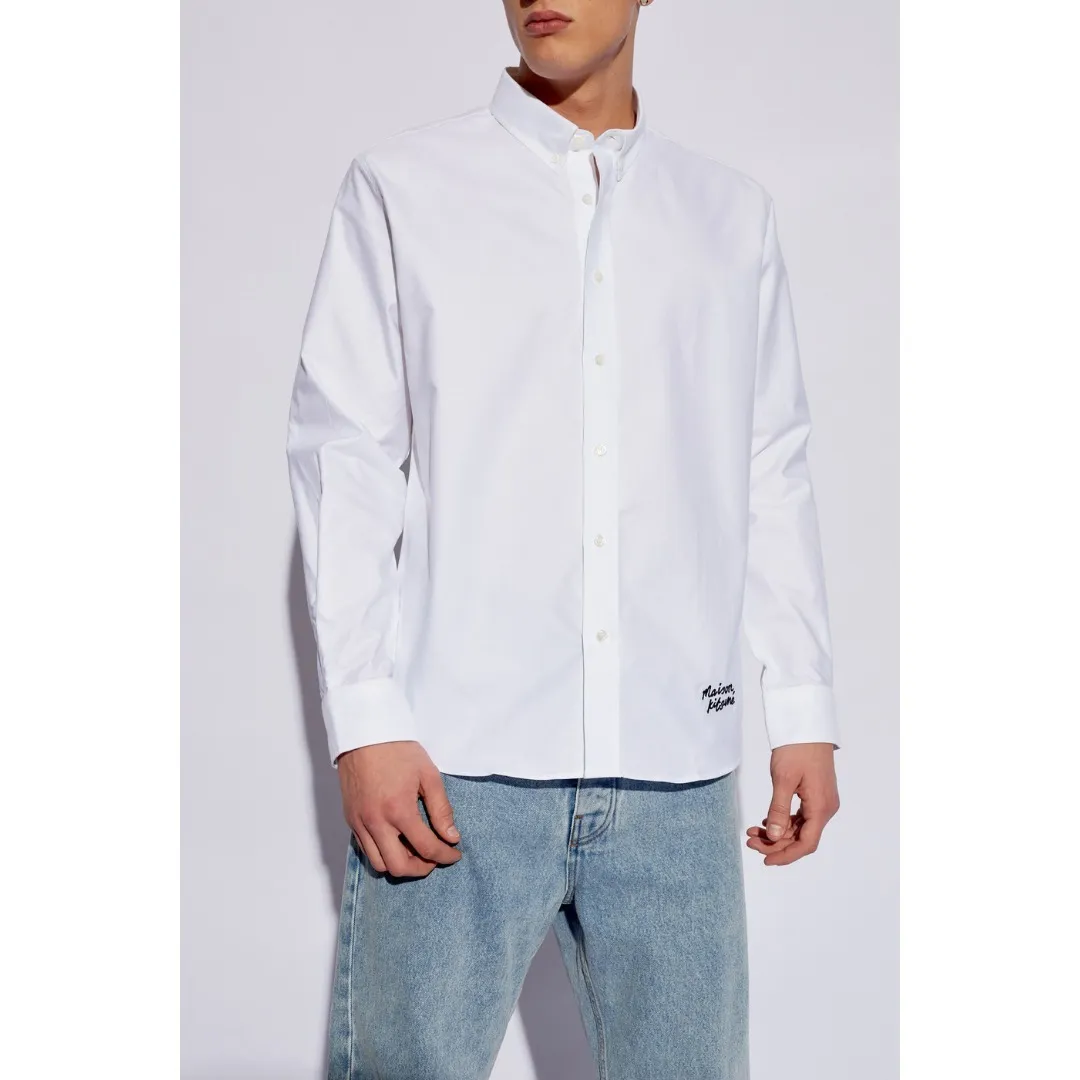 MAISON KITSUNE  |Button-down Unisex Long Sleeves Plain Cotton Logo Designers