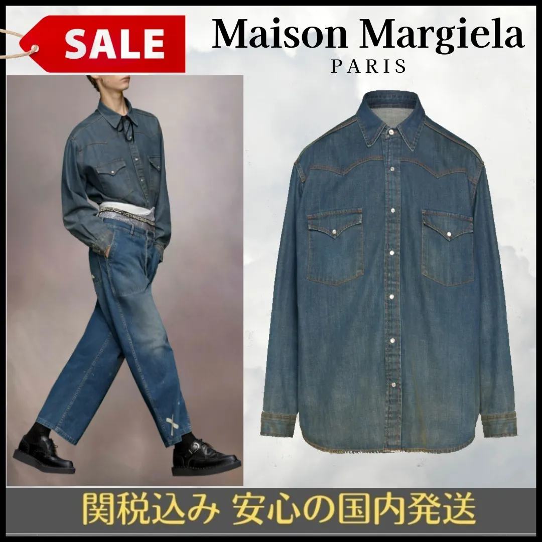 Maison Margiela  |Button-down Denim Long Sleeves Plain Cotton Designers Shirts