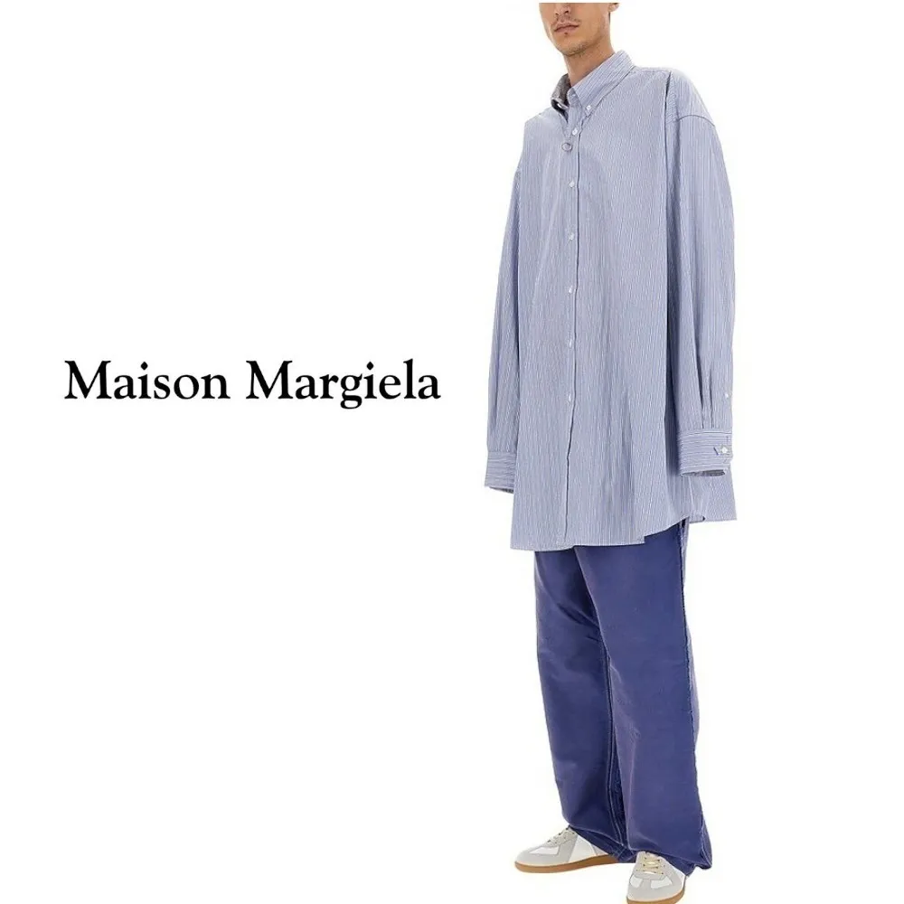 Maison Margiela  |Button-down Stripes Long Sleeves Cotton Oversized Designers