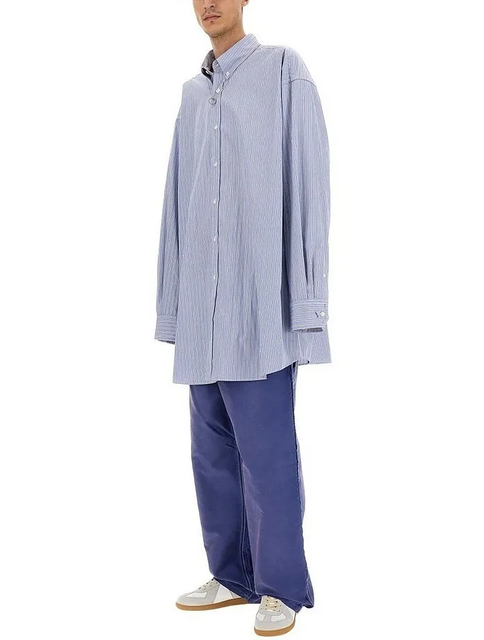 Maison Margiela  |Button-down Stripes Long Sleeves Cotton Oversized Designers