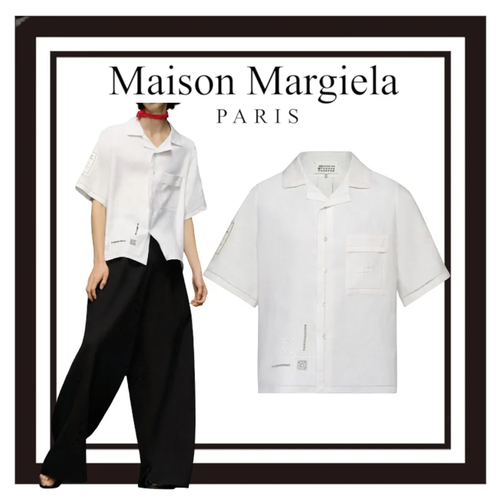 Maison Margiela  |Button-down Unisex Cotton Short Sleeves Logo Designers