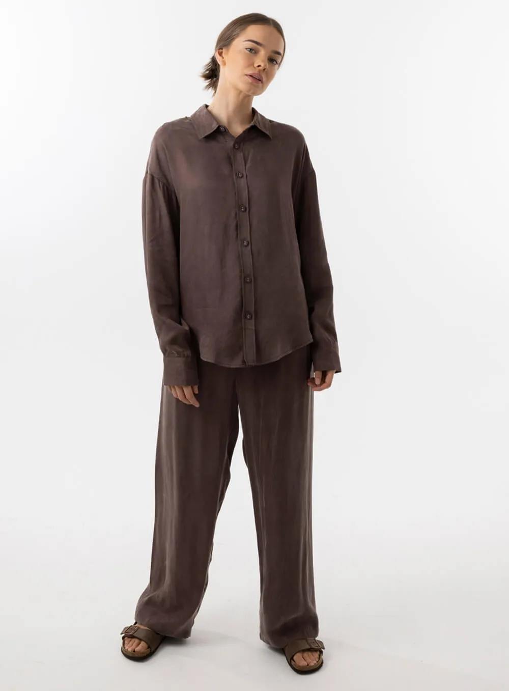 Marcia Cupro Shirt-CHOCOLATE