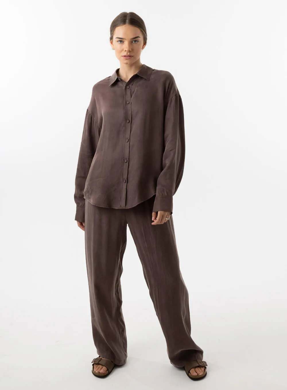 Marcia Cupro Shirt-CHOCOLATE