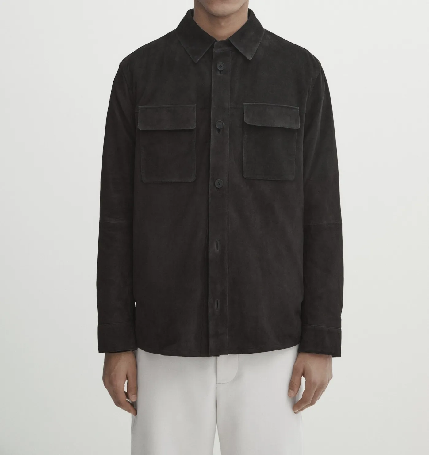 Massimo Dutti  |Button-down Suede Long Sleeves Plain Leather Cotton