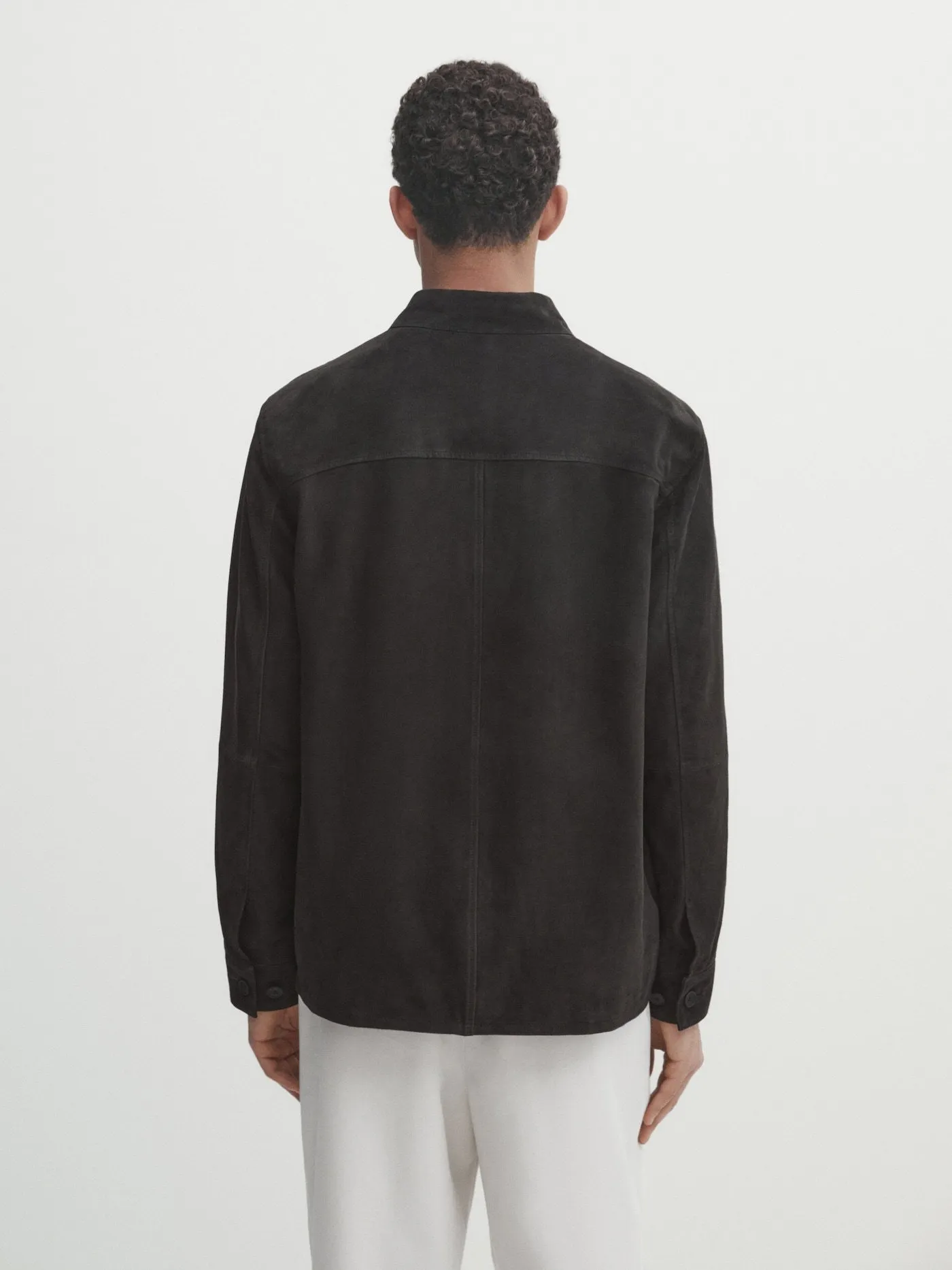 Massimo Dutti  |Button-down Suede Long Sleeves Plain Leather Cotton