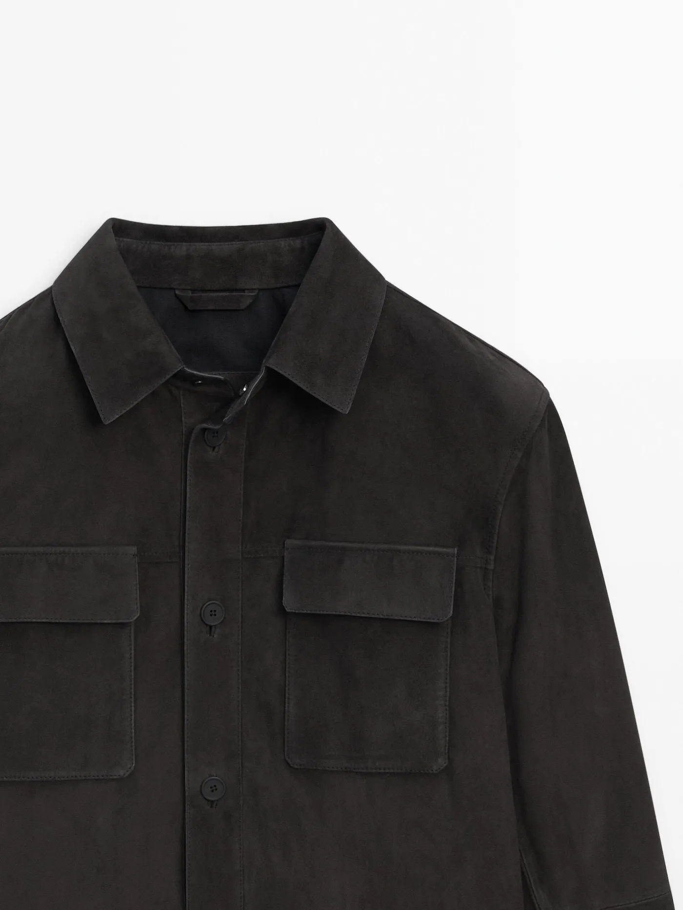 Massimo Dutti  |Button-down Suede Long Sleeves Plain Leather Cotton