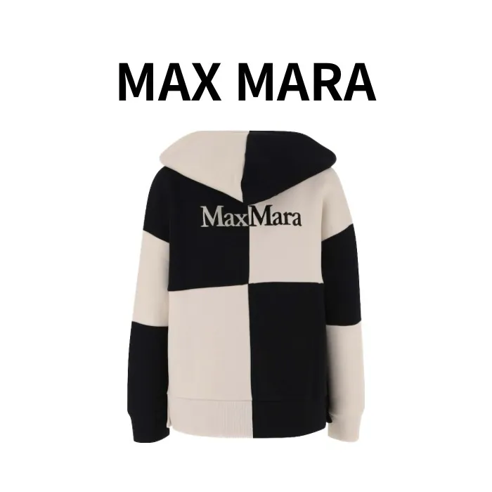 MaxMara  |Street Style Bi-color Long Sleeves Cotton Logo