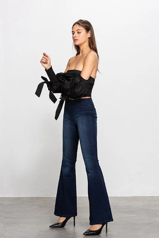 MID-RISE BANDED WIDER FLARE JEANS