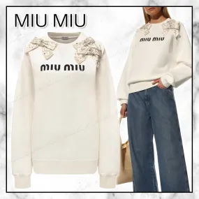 MiuMiu  |Crew Neck Nylon Blended Fabrics Long Sleeves Cotton