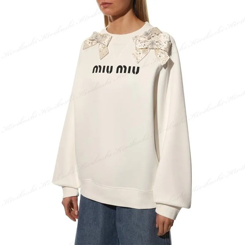 MiuMiu  |Crew Neck Nylon Blended Fabrics Long Sleeves Cotton