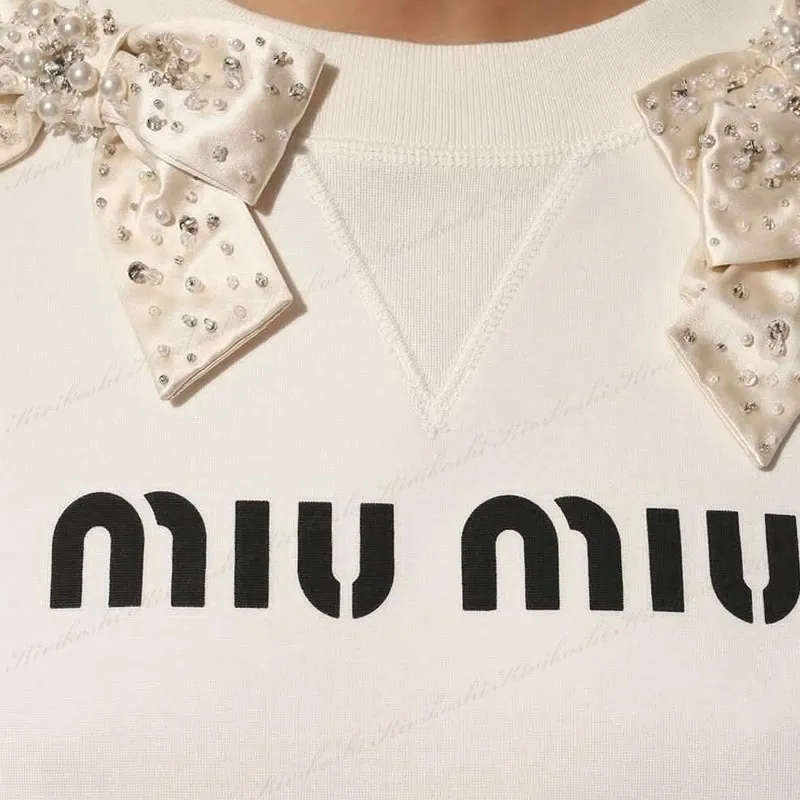 MiuMiu  |Crew Neck Nylon Blended Fabrics Long Sleeves Cotton