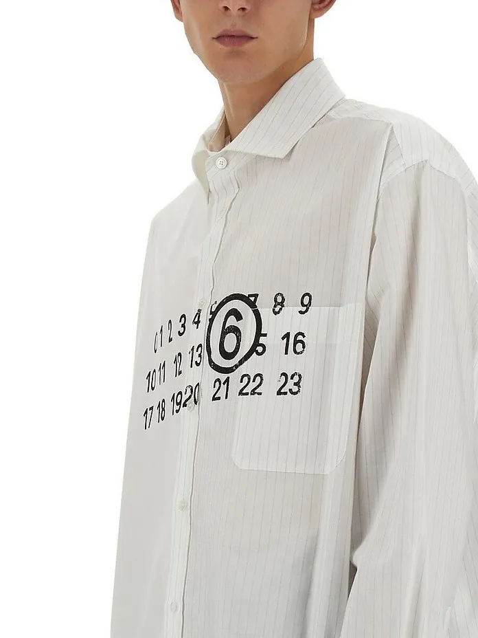 MM6 Maison Margiela  |Button-down Stripes Long Sleeves Cotton Oversized Logo