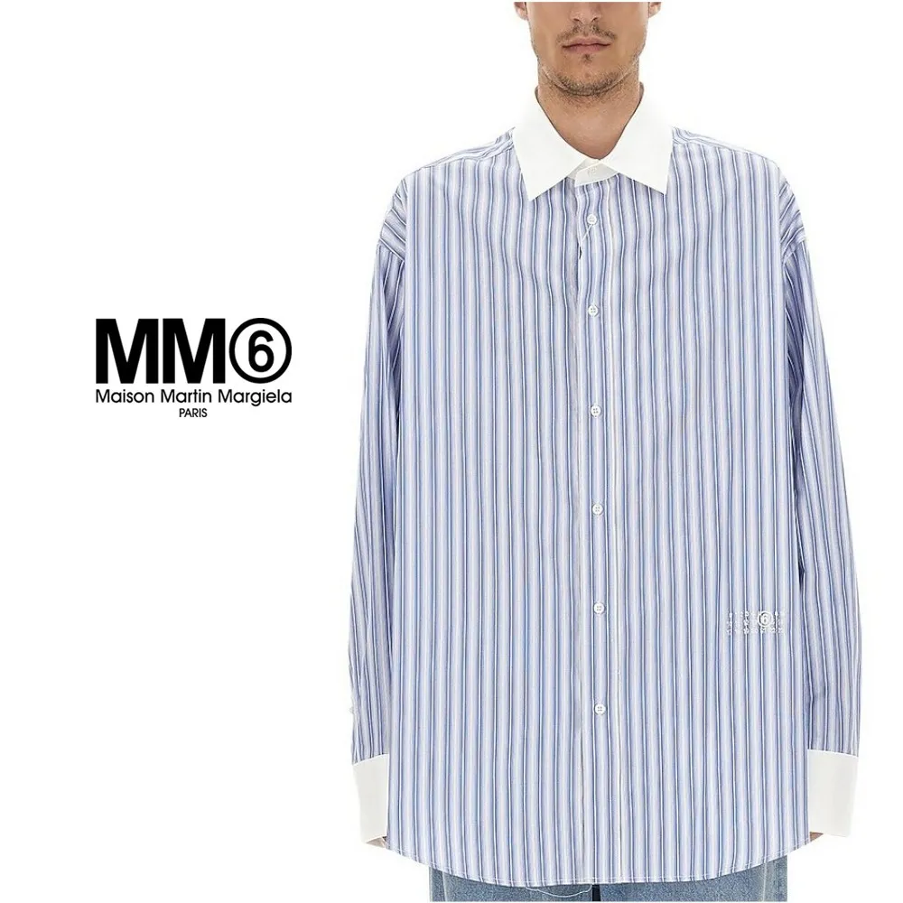 MM6 Maison Margiela  |Button-down Stripes Long Sleeves Cotton Oversized Shirts