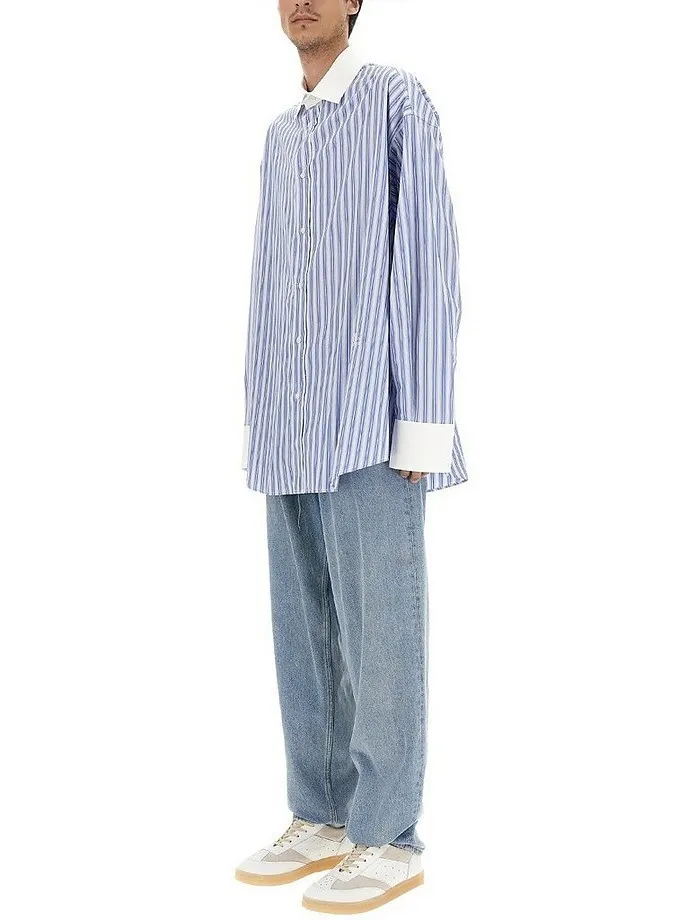 MM6 Maison Margiela  |Button-down Stripes Long Sleeves Cotton Oversized Shirts