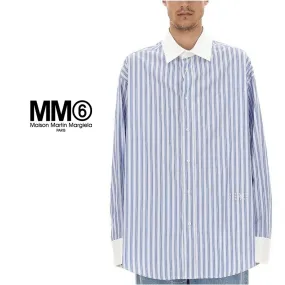 MM6 Maison Margiela  |Button-down Stripes Long Sleeves Cotton Oversized Shirts