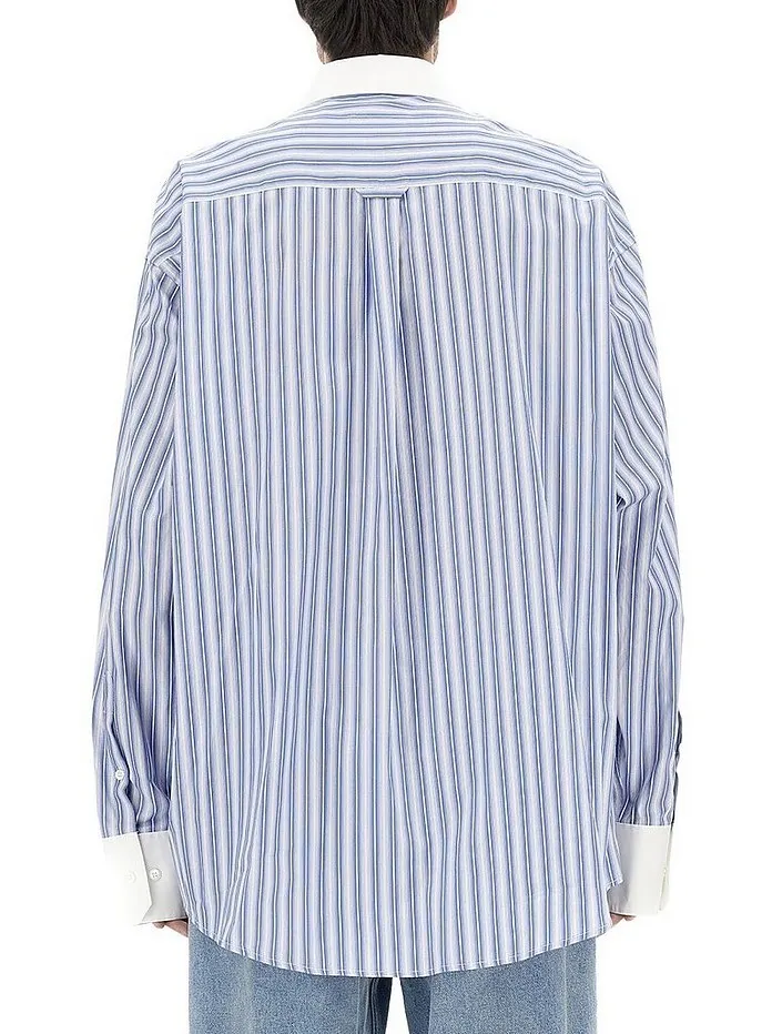 MM6 Maison Margiela  |Button-down Stripes Long Sleeves Cotton Oversized Shirts