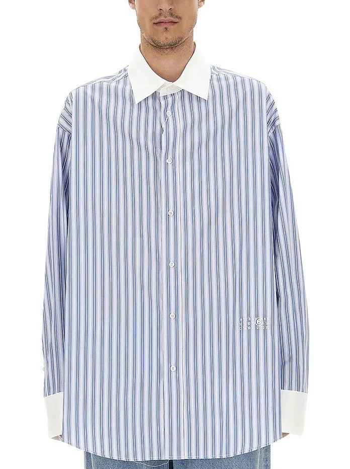 MM6 Maison Margiela  |Button-down Stripes Long Sleeves Cotton Oversized Shirts