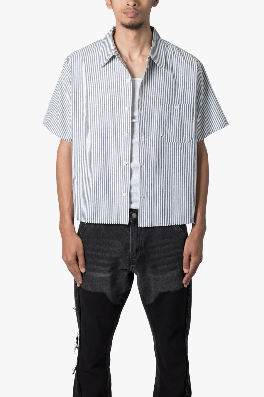 MNML  |Button-down Stripes Street Style Plain Cotton Short Sleeves