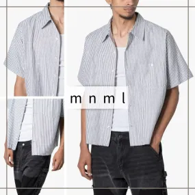 MNML  |Button-down Stripes Street Style Plain Cotton Short Sleeves