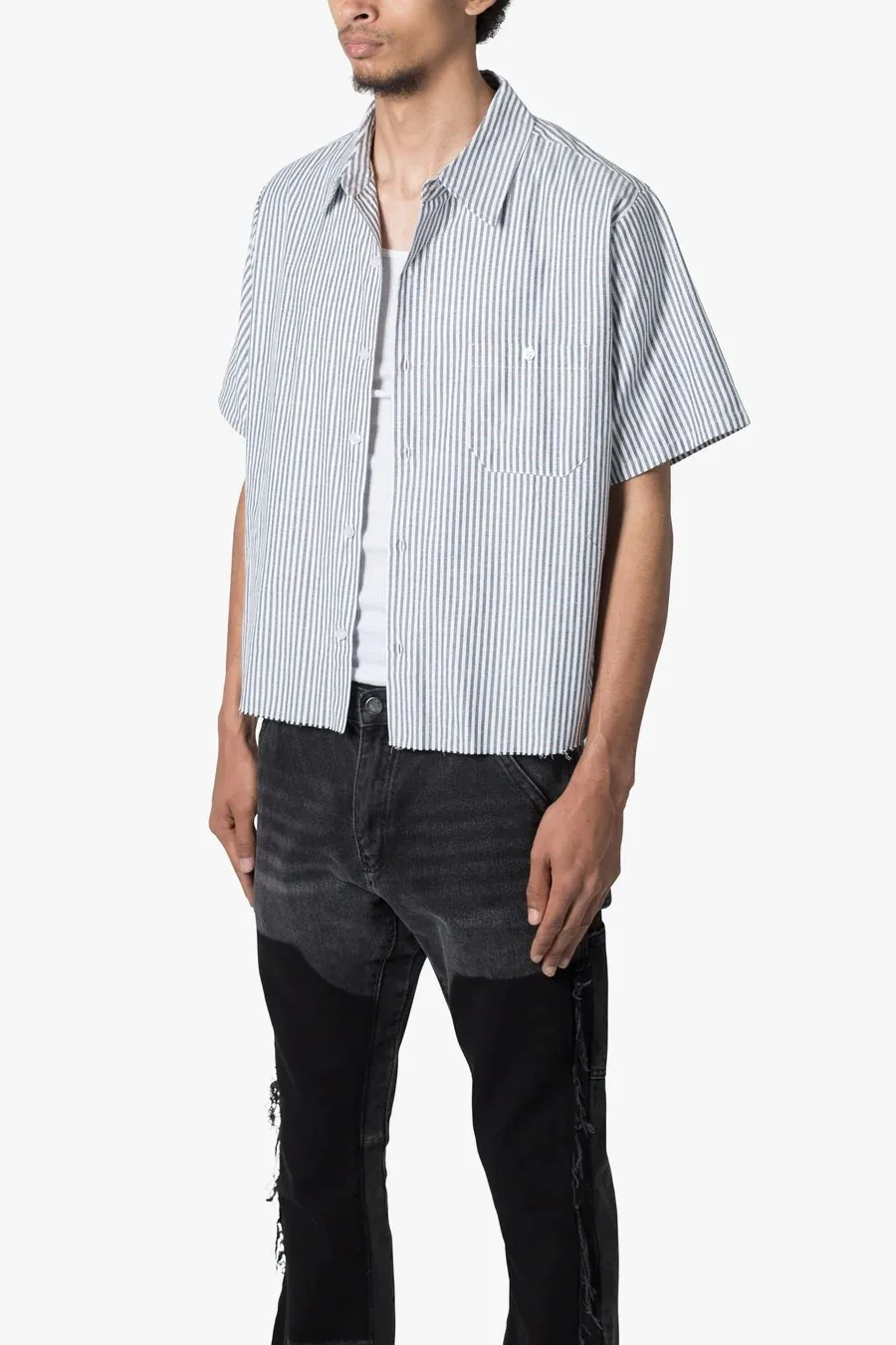 MNML  |Button-down Stripes Street Style Plain Cotton Short Sleeves