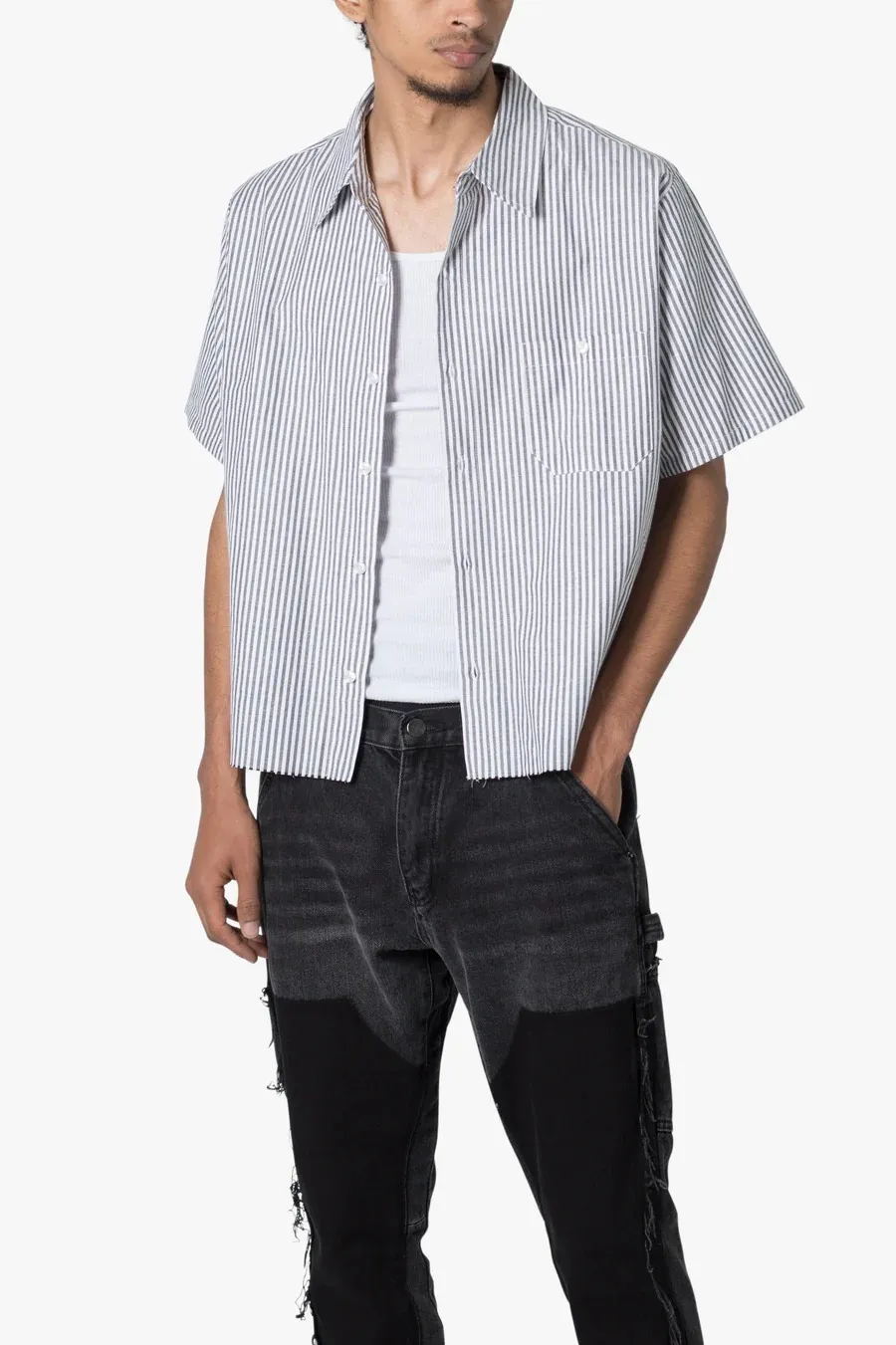 MNML  |Button-down Stripes Street Style Plain Cotton Short Sleeves