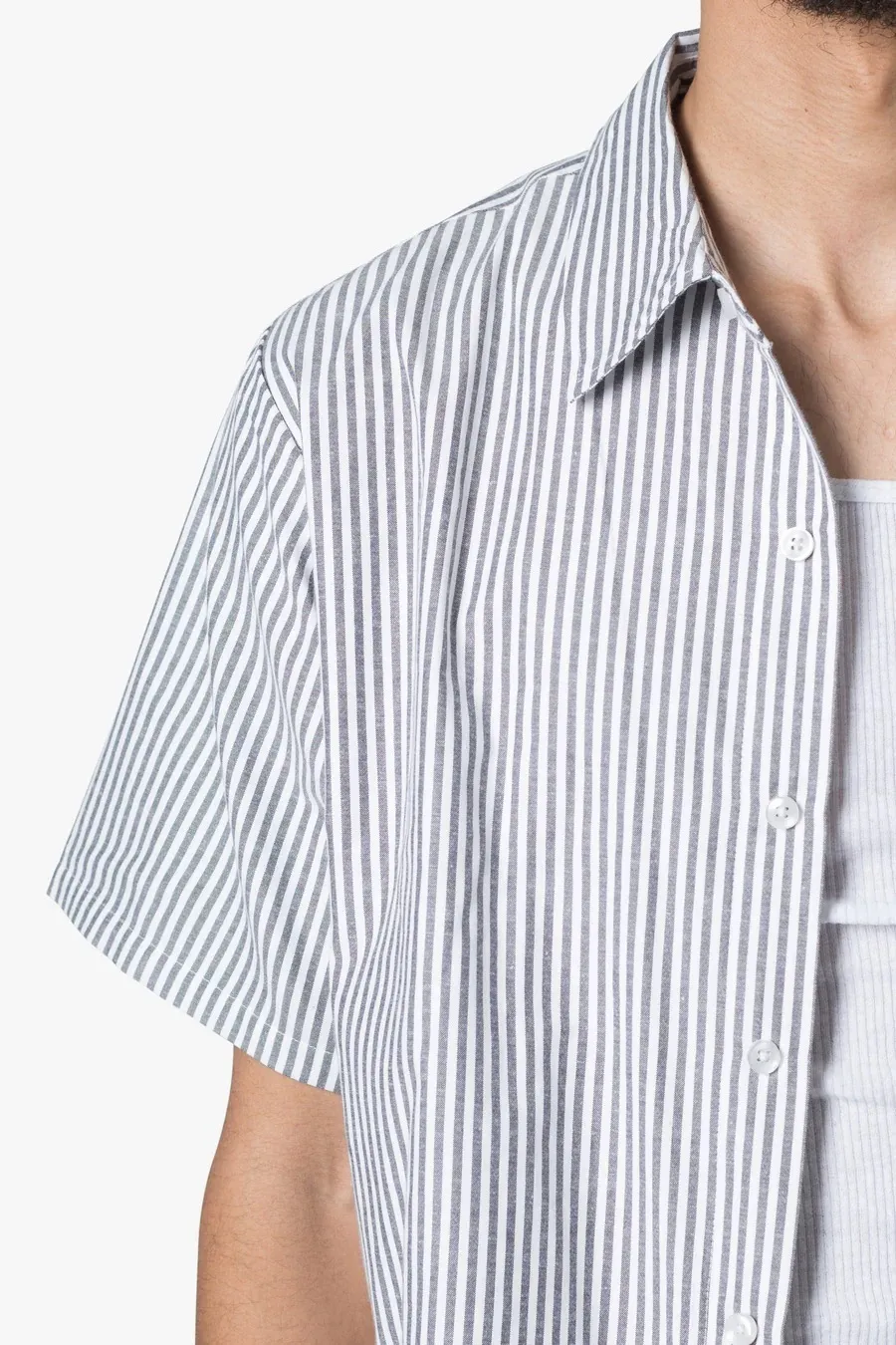 MNML  |Button-down Stripes Street Style Plain Cotton Short Sleeves