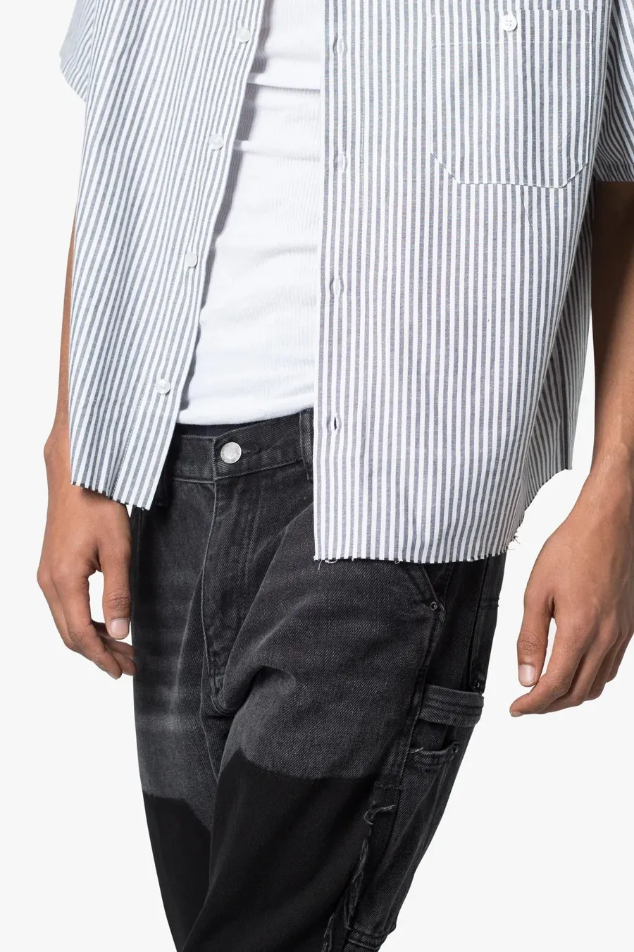 MNML  |Button-down Stripes Street Style Plain Cotton Short Sleeves