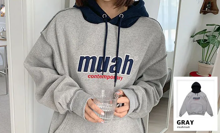 muahmuah  |Unisex Street Style Long Sleeves Plain Cotton Oversized Logo