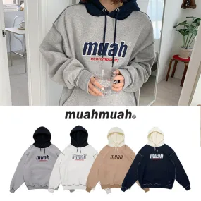 muahmuah  |Unisex Street Style Long Sleeves Plain Cotton Oversized Logo