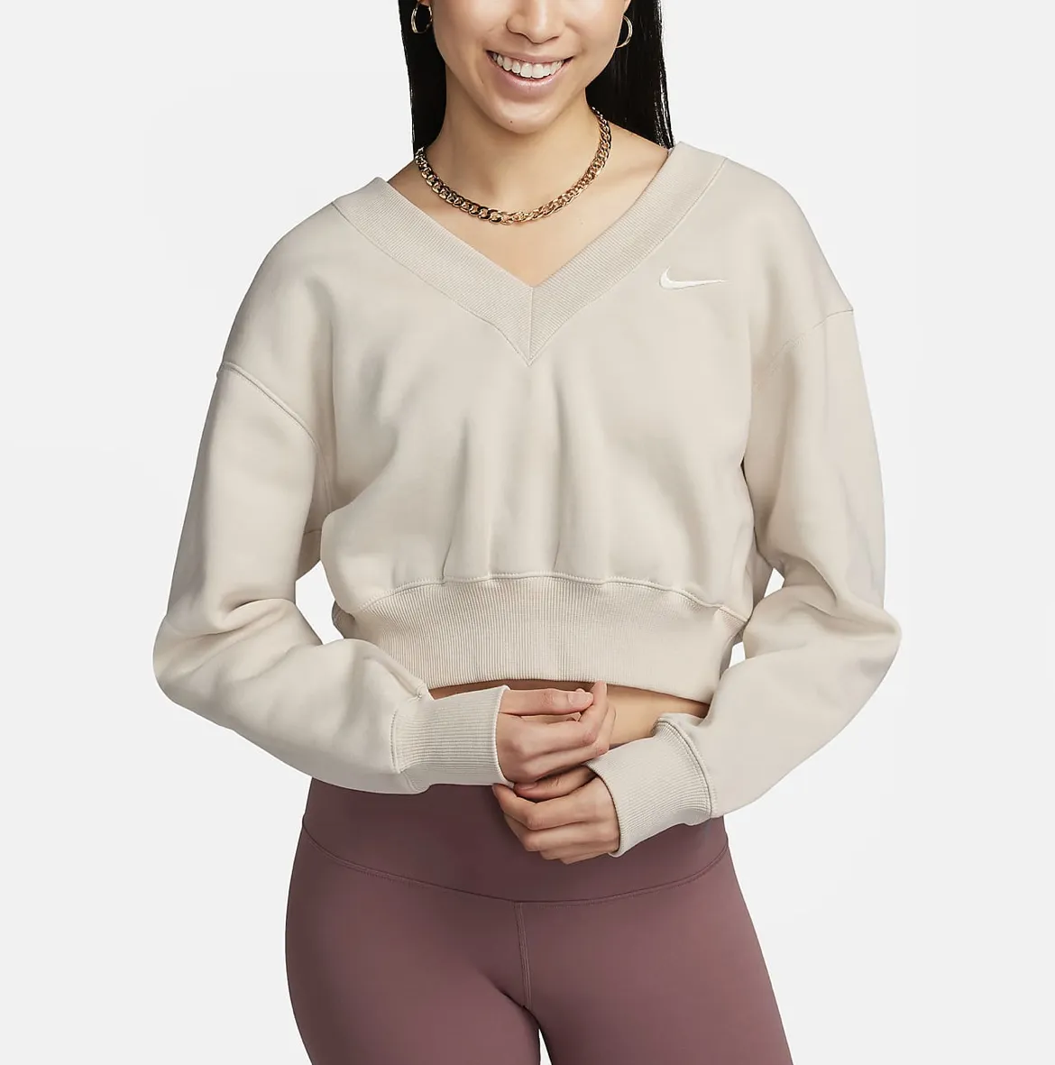 Nike  |Unisex Street Style V-Neck Long Sleeves Plain Cotton Logo