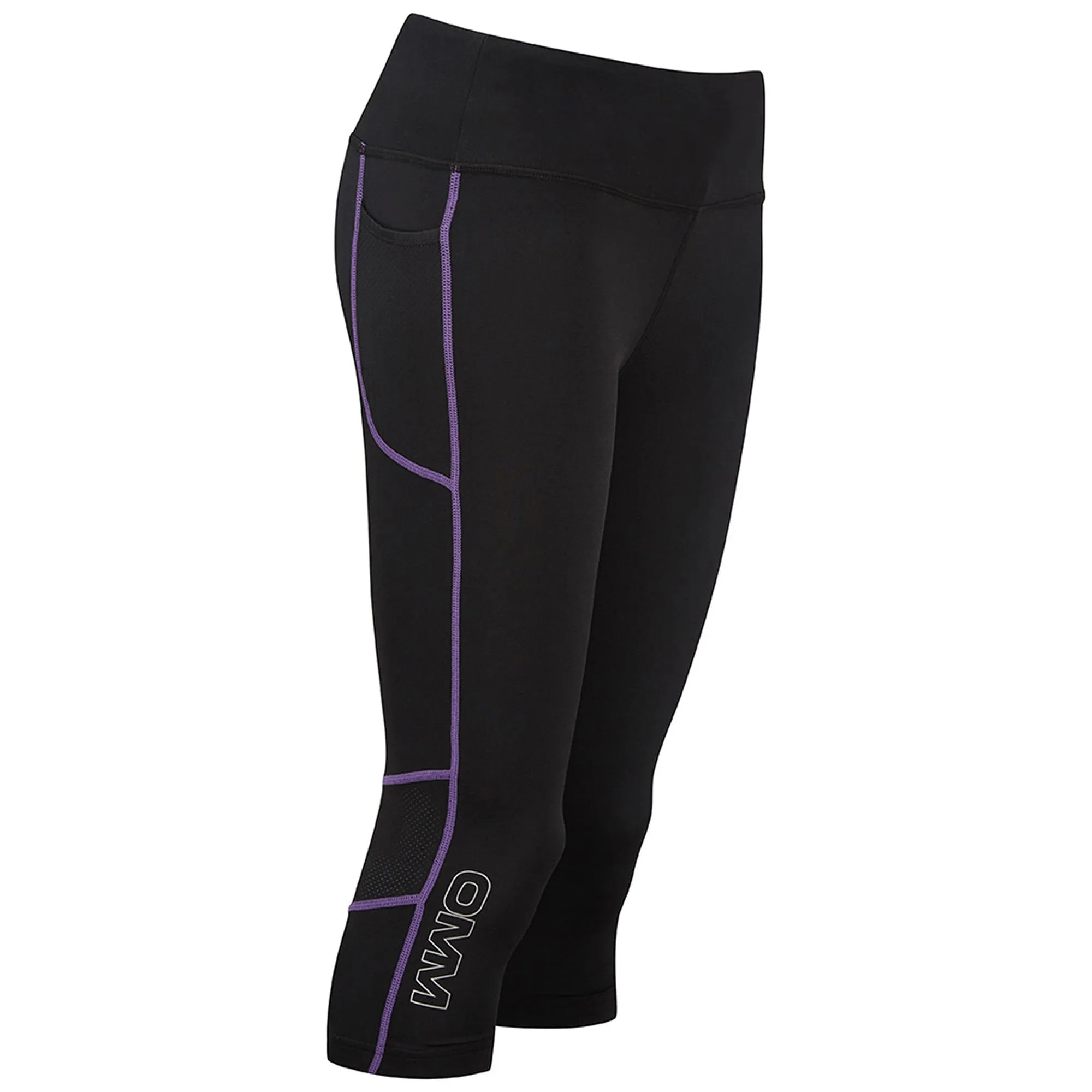 OMM  Flash Tights 0.75 Womens Cropped Running Tights Black/Purple