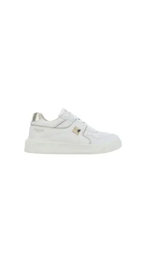 One Stud Low-top Calfskin Sneaker - White