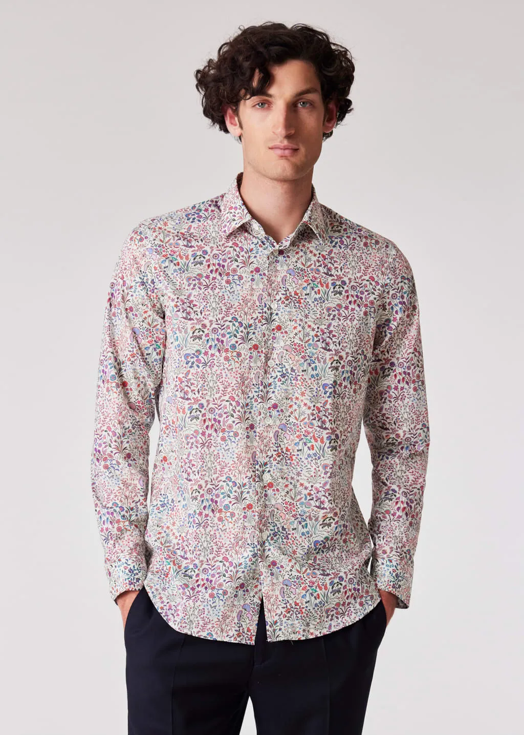 Paul Smith  |Button-down Flower Patterns Long Sleeves Cotton Logo Shirts