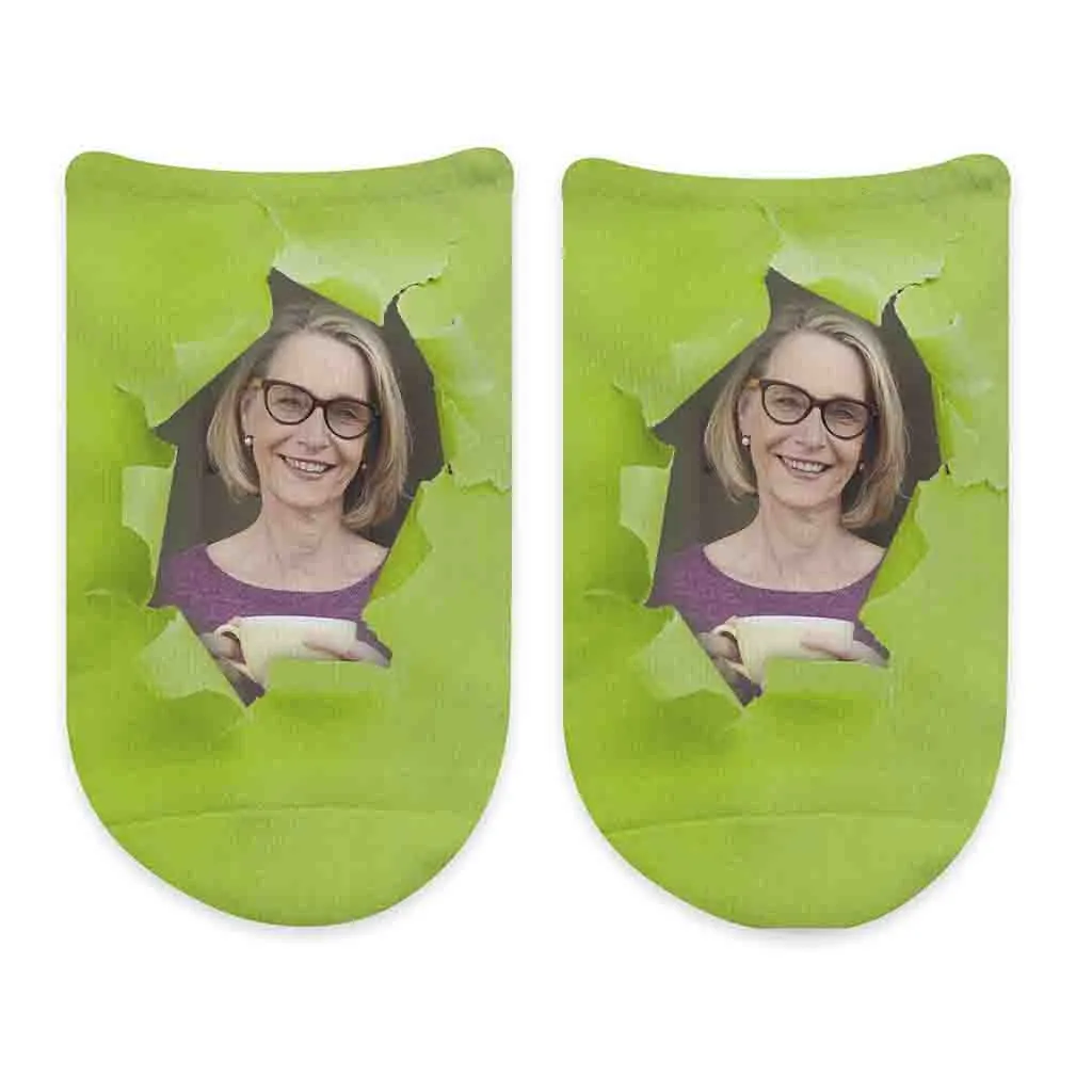 Photo No Show Socks Custom Printed with Bright Background