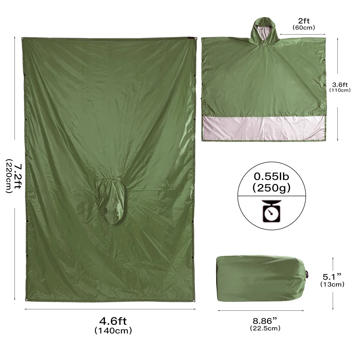 Poncho de pluie multifonctions 3 en 1 (tarp, auvent) Tomshoo - TLM181