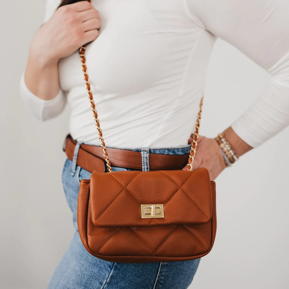 Queenie Quilted Crossbody Bag - Brown