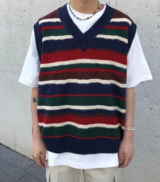 RASHOMONG  |Stripes Unisex Street Style Oversized Vests & Gillets