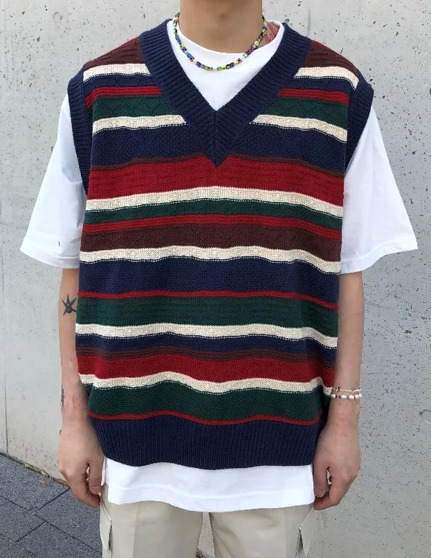 RASHOMONG  |Stripes Unisex Street Style Oversized Vests & Gillets