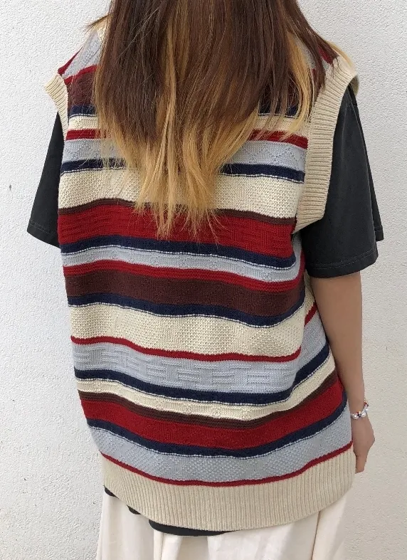 RASHOMONG  |Stripes Unisex Street Style Oversized Vests & Gillets