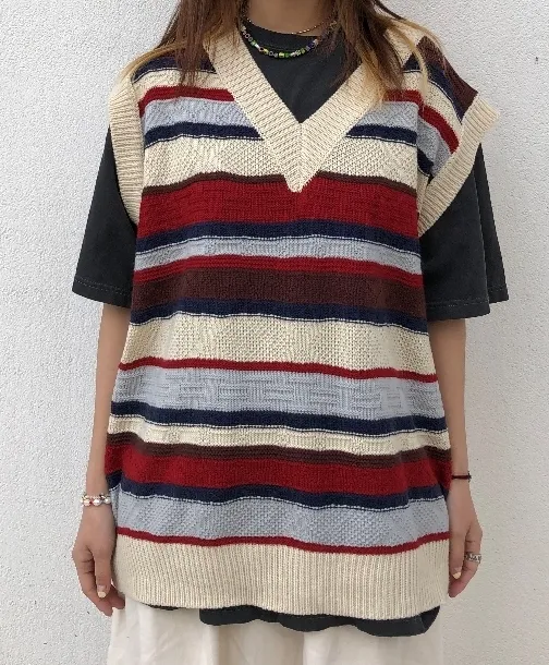 RASHOMONG  |Stripes Unisex Street Style Oversized Vests & Gillets